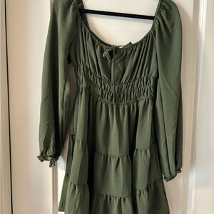 Liberty Love Olive Green Tiered Midi Dress